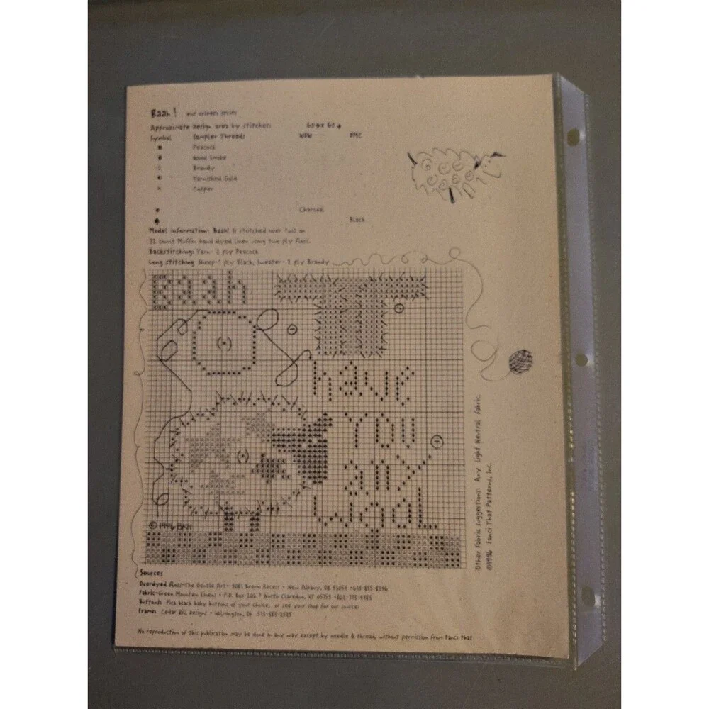Vintage Fanci That Cross Stitch Pattern Baah Sheep Folk Art Primitive Chart C-8